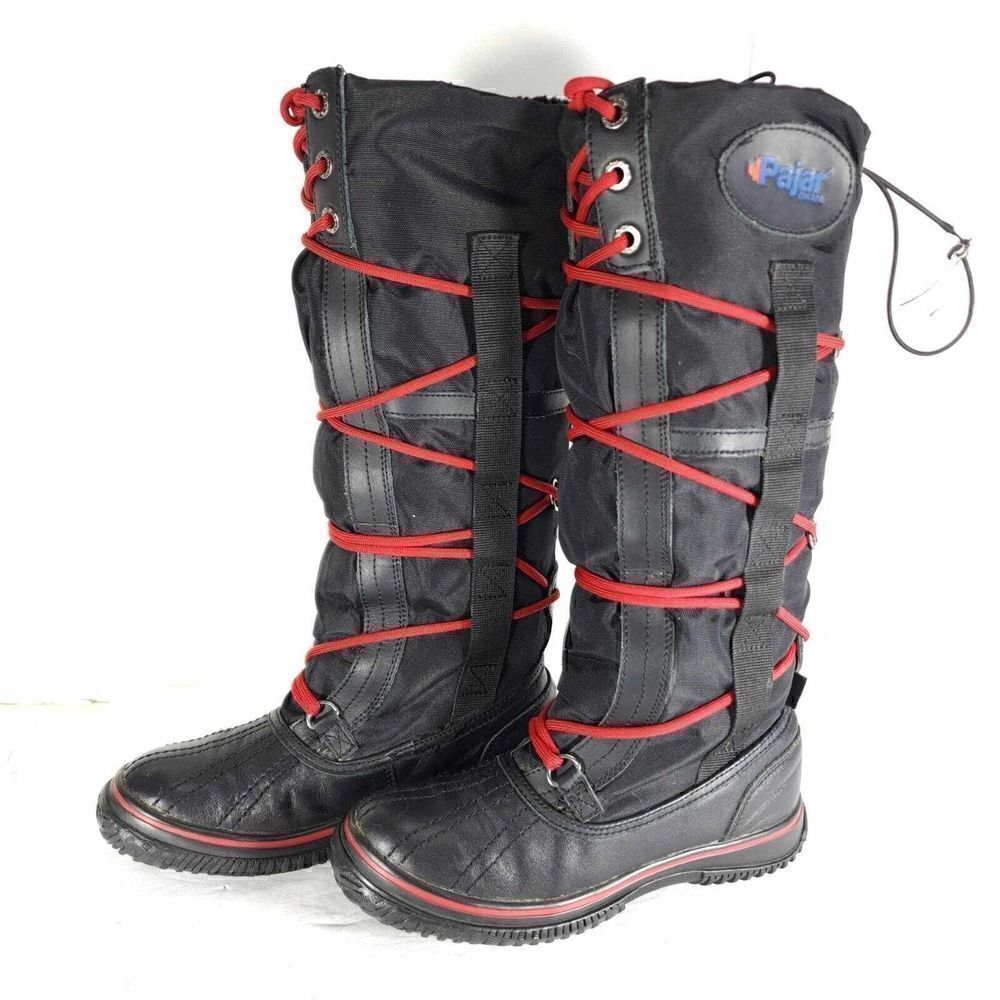 Pajar Women's US 6-6,5 Black Waterproof Lace Up Grip Insulated Tall Snow Boots